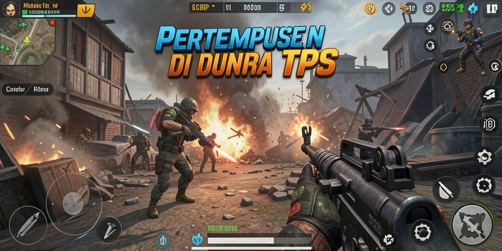 Screenshot gameplay 55RP menampilkan adrenaline pertempuran TPS yang menegangkan.