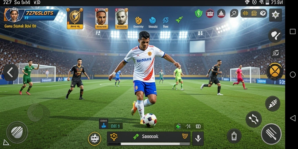 Screenshot gameplay 7276SLOTS menampilkan aksi sepak bola yang mendebarkan.