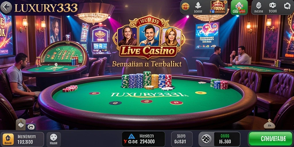 Screenshot gameplay LUXURY333 menunjukkan dealer langsung dengan interaksi yang menyenangkan.