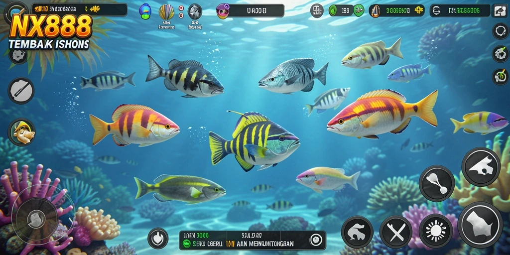 Gameplay seru dalam <strong>NX888</strong> saat menembak ikan dengan berbagai senjata.