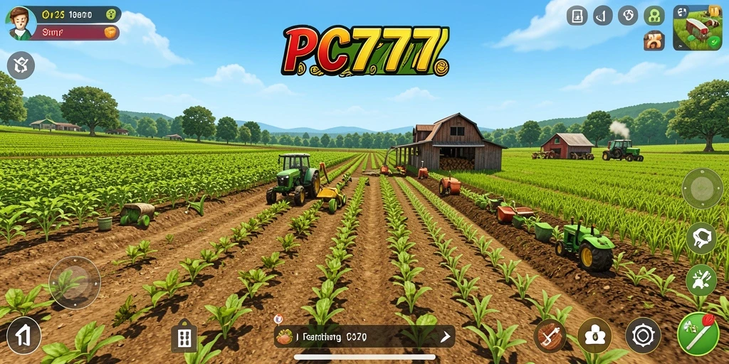 Tampilan gameplay seru dalam PC777 yang menampilkan aktivitas pertanian.