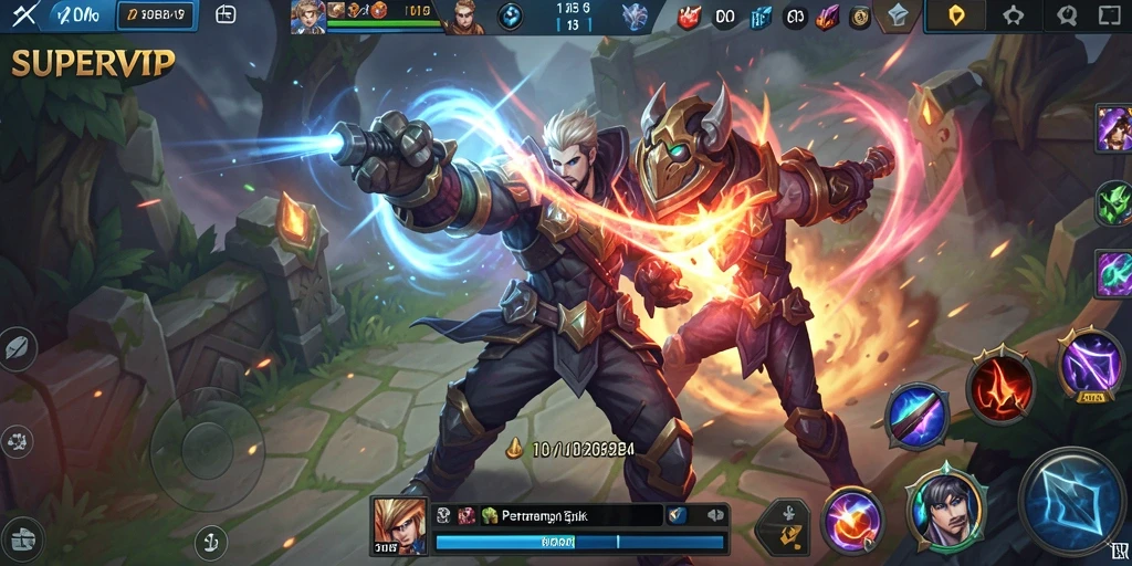 Tangkapan layar gameplay SUPERVIP menunjukkan pertarungan tim yang mendebarkan.