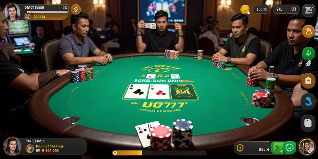 Screenshot utama UG777 menampilkan gameplay poker yang seru dan interaktif.